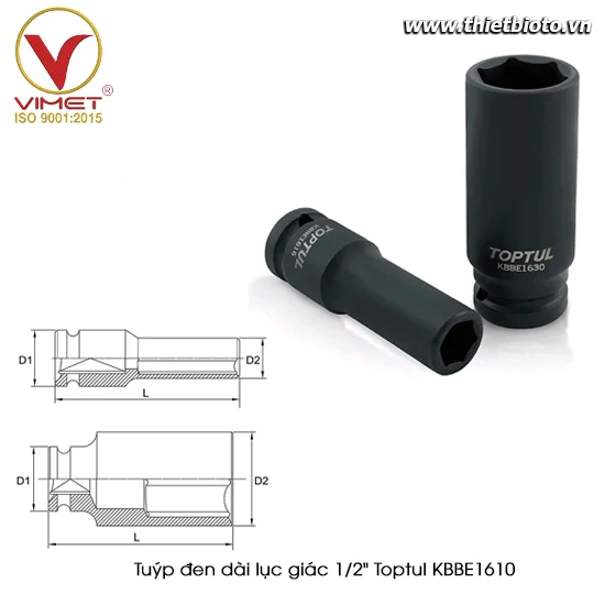 Tuýp đen dài lục giác 1/2" TOPTUL KBBE1610