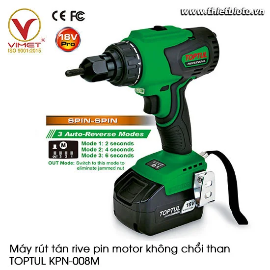 Máy rút tán rive pin motor không chổi than TOPTUL KPN-008M