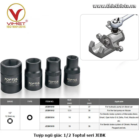 Tuýp ngũ giác đen 1/2” TOPTUL JEBK1619