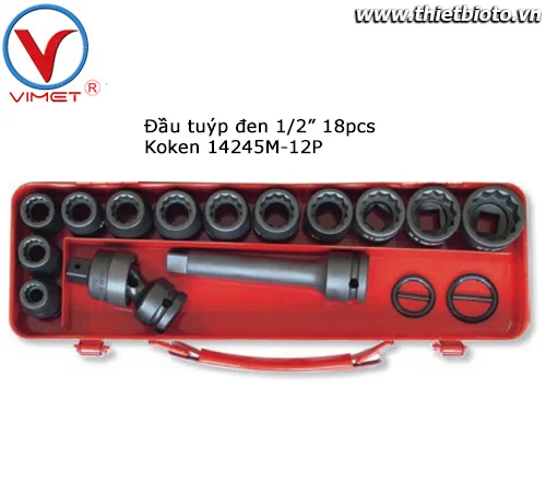 Bộ đầu tuýp đen 1/2" 16pcs Koken 14245M-12P