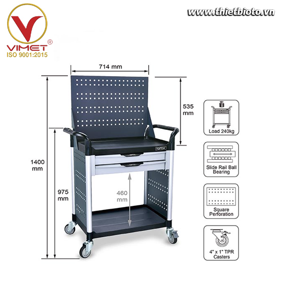 Xe đẩy dụng cụ 2 ngăn kéo khung nhôm TOPTUL TCAD-203 - ảnh thực tế 1